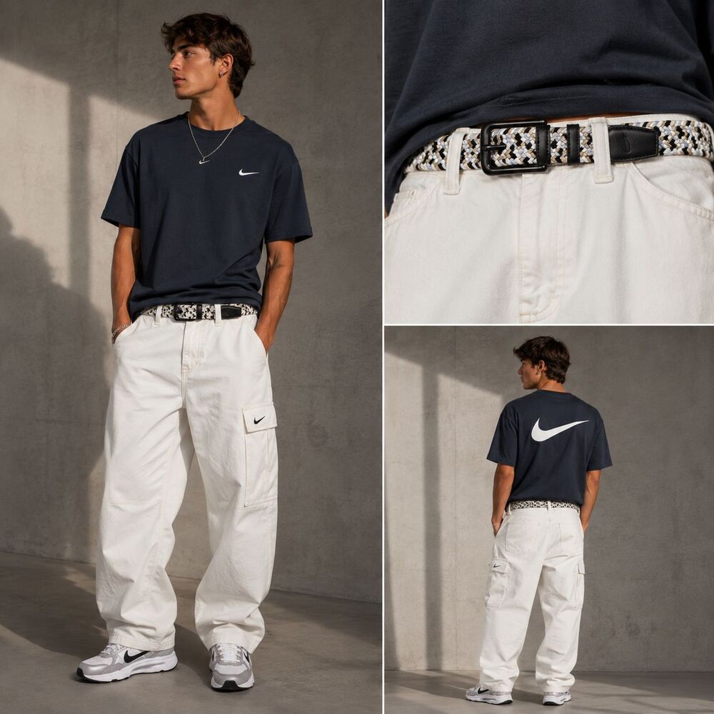 NIKE Men's New Elastic Belt 30-32 SMALL Stretch Braided Woven Multicolor